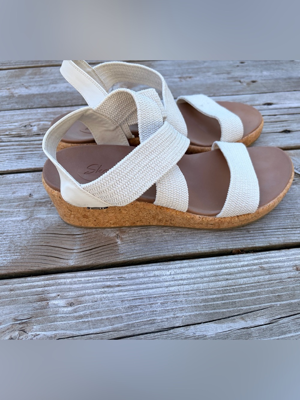 Skechers White Sandals with Elastic Straps Size 8